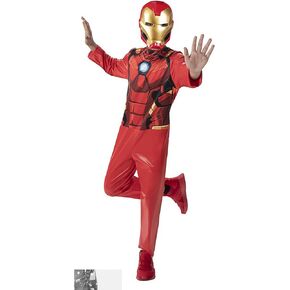 Marvel Iron Man Official Youth Halloween Costume - Premium Quality Fabric Jumpsuit with Printed Design and Plastic Mask