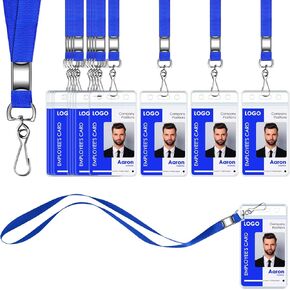 Transparent Badge Lanyard Card Holder, 12 Pack Blue Thickened Plastic Waterproof Vertical Badge, Solid Color Thickened Stainless Steel Hook Lanyard for Office, Children, Teachers, Cruise Ship