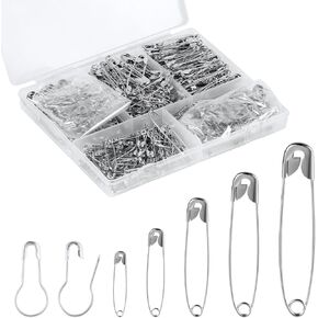 500pcs Safety Pins Assorted, 2 Designs Metal Sewing Safety Pins 22/19/28/38/45/54mm Clothing Tag Pins with Storage Box for Clothes DIY Crafting Home Accessories
