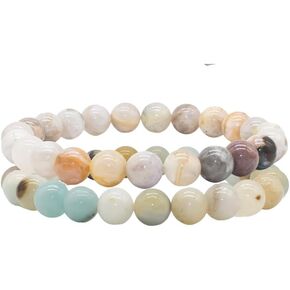 3pc Beaded Bracelets for Women, 8mm Natural Stone Beaded Stretch Bracelet Crystals Stones Bracelets Trendy Adjustable Stackable Pink Bracelet Sets for Women Jewelry Gifts
