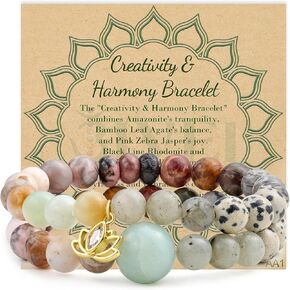 Bivei Beaded Bracelets for Women with Lotus Charm Healing Gemstone Crystal 7 Chakra Bracelet Natural Stretch Bracelets Set for Women Yoga Meditation Anxiety Stress Relief Jewelry