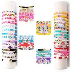 32 Pieces Preppy Jewelry Bracelets for Women Clay Bead Colorful Surfer Bracelet Set Stretchy Layered Bracelets Stackable Beaded Friendship Stretch Bracelets Summer Beach Boho Millennial Summe Boho Y2K