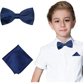 Bow Tie and Pocket Square for Boys Kids Pre Tied Adjustable Bowtie Handkerchief Set for Party Wedding Formal Dress