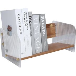 Wood Desktop Bookshelf Organizer, Wood Combined with Acrylic Corrugated Bookshelf, Small Bookshelf for Small Spaces, Display Bookcase Book Rack for Home, Office