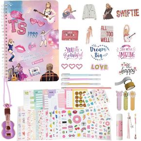 Taylor Themed DIY Journal Kit with Inspirational Stickers,Taylor Gifts for Teen Girls Kids,48-Piece Notebook Scrapbook & Diary Supplies for Ages 8-12 14,Art and Craft Taylor Merch Girl Trendy Gifts