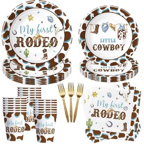 My First Rodeo Birthday Party Supplies Boy - Western Cowboy 1st Birthday Party Tableware, Paper Plate, Cup, Napkin, Disposable Cutlery, Wild West First Birthday Table Decorations | Serve 24