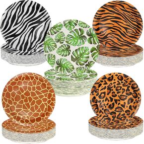 50Pcs Jungle Safari Wild Animal Party Supplies,7" Jungle Safari Animal Print Paper Plates Jungle Zoo Animal Plates,for Jungle Safari Themed Baby Shower Jungle Safari Birthday Party Decorations