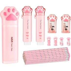 Cute School Supplies, Cute Stationary,Japanese Stationery Birthday Christmas Back to School Valentines Gifts, Includes Pencil Sharpener,Eraser, Pencil, Plastic Storage Box,for Office School Supplies