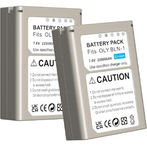 BLN-1 Replacement Battery 2280mAh 2 Pack and LCD Dual USB Charger for Olympus OM-D E-M1, OM-D E-M5, Pen-F, Pen E-P5, HLD-6 Digital Camera