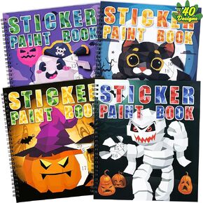 90shine 4PCS Crafts for Kids Ages 4-8 Sticker Paint Books Inclucdes Dinosaur Marine Land Animals Multicolored Design Gifts Create 40 Pictures