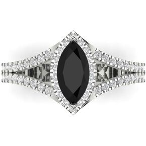 1.20ct Marquise Cut Solitaire split shank Halo Natural Black Onyx Engagement Promise Anniversary Bridal Ring 14k White Gold