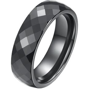 PAMTIER Unisex Ceramic Dainty 6mm Multi-Faceted Rhombic Cut Classic Plain Ring Comfort Fit Engagement Wedding Band