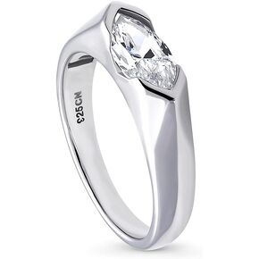 BERRICLE Sterling Silver East-West Wedding Engagement Rings Half Bezel Set Cubic Zirconia CZ Solitaire Ring for Women, Rhodium Plated Size 4-10