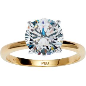 PalmBeach 3 TCW Yellow Gold-Plated Round Cubic Zirconia Solitaire Engagement Ring, Sizes 5-10