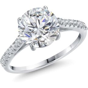 Gem Stone King 3.20 Cttw 14K White Gold IGI Certified Lab Grown Diamond Engagement Ring | Center Round 3.00 Ct | F-G Color | VS1 Clarity | Wedding Anniversary Promise Gold Ring For Women