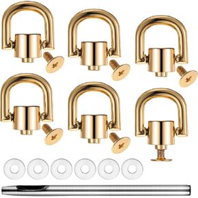 Rotatable D Rings Metal D Rings with 6 Stud Screws and 1 Punch Tool for Purse Gold Ball Studs Rivets for DIY Wallet Leather Collar Belt Handbag Shoes(6PCS)