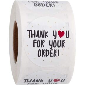 500pcs/roll Round Thank You for Your Order Heart Sticker Handmade Seal Labels Scrapbooking Decoration Stickers for Packaging, 0.98inches
