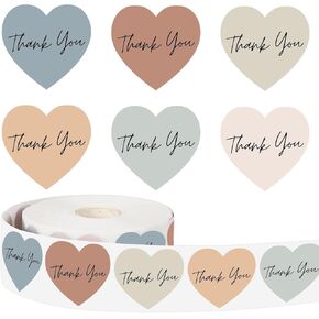 Whaline 1000Pcs Boho Thank You Stickers 6 Colors Heart Paper Decals Adhesive Seal Sticker Decor for Party Favor Gifts Supplies, 1.5 in