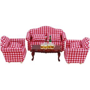 NWFashion Miniature Dollhouse Furniture 1/12 Scale Sofa Chair Sets with Beer (RED)