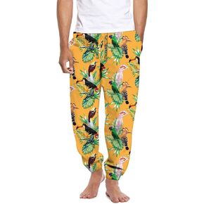 Mad Engine Men's Tropical Birds of Paradise Gold Satin Lounge Sleep Pants