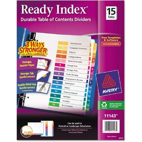 Avery 11143 Ready Index TOC Dividers, Tabs 1-15, Letter Size, Color, 15 Tabs/ST