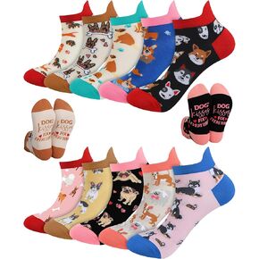 10 Pairs Novelty Dog Socks, Women Dog Cozy Pattern Socks Ankle Short Socks Gift for Dog Lovers Women Ladies Holiday Birthday Favors
