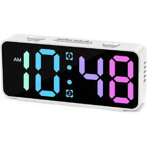 Cadmos Small Super Loud Alarm Clock for Bedrooms,Plug in Simple Digital Alarm Clocks with Large RGB Colorful Display,Dual Alarms,Dimmer,Ok to Wake Up for Heavy Sleepers Adults,Kids,Teens (White)