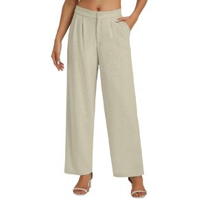 Tanou Womens Wide Leg Pants Dressy Casual Elastic Waistband Pants Business Work Straight Leg Trousers with Pockets