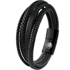 Casisto.J Mens Leather Bracelet – Classic Handmade Multi-Layer Braided Black & Brown Cuff Cowhide Bracelet with Engraved Magnetic Clasp Free Jewelry Gift Boxed