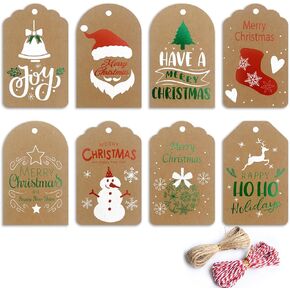 Christmas Gift Tags, 120 Packs Merry Christmas Holiday Gift Tags with Strings, Christmas Tree Kraft Paper Tags for Decorating and Labeling Gifts, Gift Wrapping DIY Personalized Gift Tags for Christmas