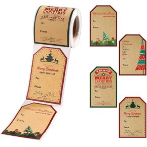 120pcs Christmas Present Tags Stickers, Self Adhesive Christmas Present Labels Personalized Christmas Label Stickers Christmas Present Name Tags for Christmas Presents(Retro Style)