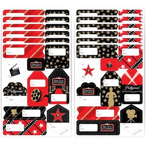 Big Dot of Happiness Red Carpet Hollywood - Assorted Movie Night Party Gift Tag Labels - to and from Stickers - 12 Sheets - 120 Stickers