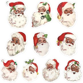 Whaline 200Pcs Black Santa Claus Name Tag Stickers 10 Design Christmas Santa Pattern Gift Labels Xmas to & from Paper Gift Name Tag Stickers for Winter Holiday Birthday Gift Wrap Decor