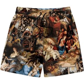 WDIRARA Men's Figure Graphic Print Drawstring Waist Straight Leg Shorts with Pockets
