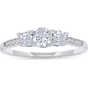 SAVEARTH DIAMONDS 18K Gold Plated Moissanite Diamond Round 3-Stone Ring | Engagement Style Ring for Women | Promise Ring for Her (0.45 Ctw)