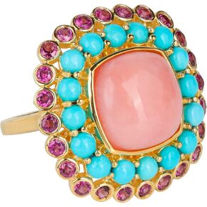 YoTreasure Pink Opal Statement Ring Solid 14K Gold Over 925 Sterling Silver Jewelry