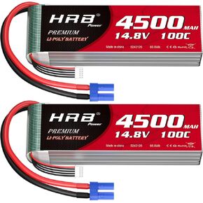 HRB 4S 4500mAh Lipo Battery EC5 100C 14.8V RC Lipo Battery Compatible with RC Car RC Plane RC Truck RC Boat (2PCS)