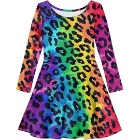 Long Sleeve Dress for Girls Kids Swing Twirly Skater Dresses 2-14 Years Old