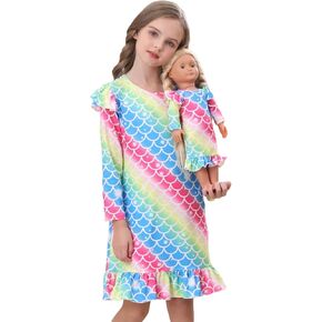 Bow Dream Toddler Girls Rainbow Strips Dress and Matching American Girl Doll Clothes for Girls Kids Clothes
