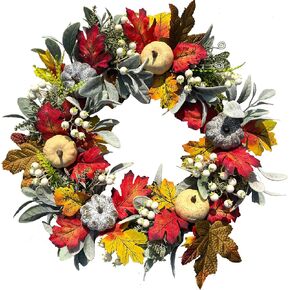 20inch Thanksgiving Fall Wreath, Door Wreath with Eucalyptus Berries Pumpkins Lamb Ears Leaves Autumn Wreaths for Front Door,Decorations Wreath for Autumn(White Pine Cone, 20 inch)