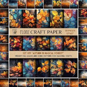 Scrapbook Paper (30 pages 12"x12") Autumn in Magical Forest: Vibrant Fall Leaves and Scenic Patterns for Seasonal Crafts FLONZ Vintage Styled Double Sided Paper Pad for Craft Cardmaking