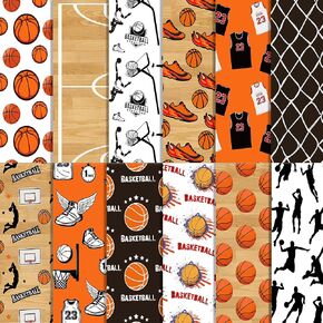 24 Sheets Basketball Pattern Paper 12'' x 12'' Basketball Scrapbook Paper Pad Basketball Double-Sided Scrapbook Specialty Paper Scrapbook Paper for Card Making, Origami, DIY