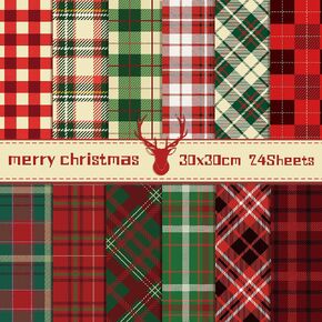 24-Sheet Christmas Pattern Paper Pack, Plaid Scrapbook Specialty Paper, Double-Sided Collection for Card Making & Decorative Crafts