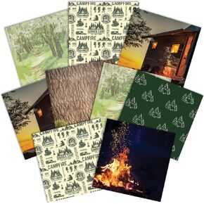 Paper House Productions 12" x 12" 9-Sheet Decorative Double Sided Paper Pack for Scrapbooking and Crafts - Camp Out