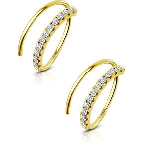 COCHARM 14K Gold Plated 925 Sterling Silver Huggie Hoop Earrings 20G Double Stud Earrings Gold Cartilage Piercing Jewelry for Women Men
