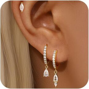 GEORGE · SMITH Gold Earring Sets for Multiple Piercing 14K Gold Plated Dainty Earrings for Women Hypoallergenic Huggie Hoop Drop Dangle Stud Earrings Cartilage Earring Set
