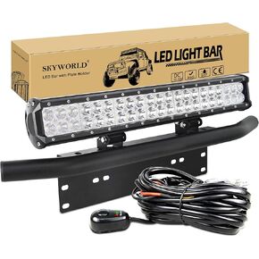 SKYWORLD LED Light Bar, 20 inch 126W Spot Flood Combo Beam Work Driving Lamp with License Plate Mount Bracket 12V Wiring Harness Kit Rocker Switch Power Relay Blade Fuse for Trucks Car ATV SUV 4x4