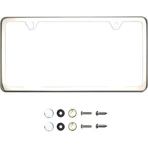 Two Hole Slim Version Chrome Polish Mirror License Plate Frame T304 Stainless Steel + Metal Screw Caps