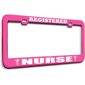Speedy Pros Metal License Plate Frame Registered Nurse Nurses Metal Career Profession Holder Car Accessories Soft Pink 2 Holes 1 Frame