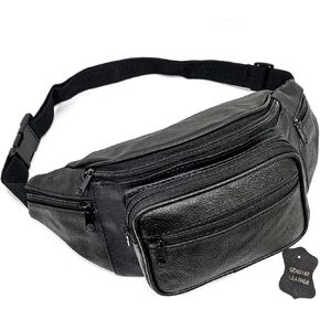 Multifunction Genuine Leather Fanny Pack Waist Bag, Multiple Pockets, for Men and Women, Hiking, Running, Cycling